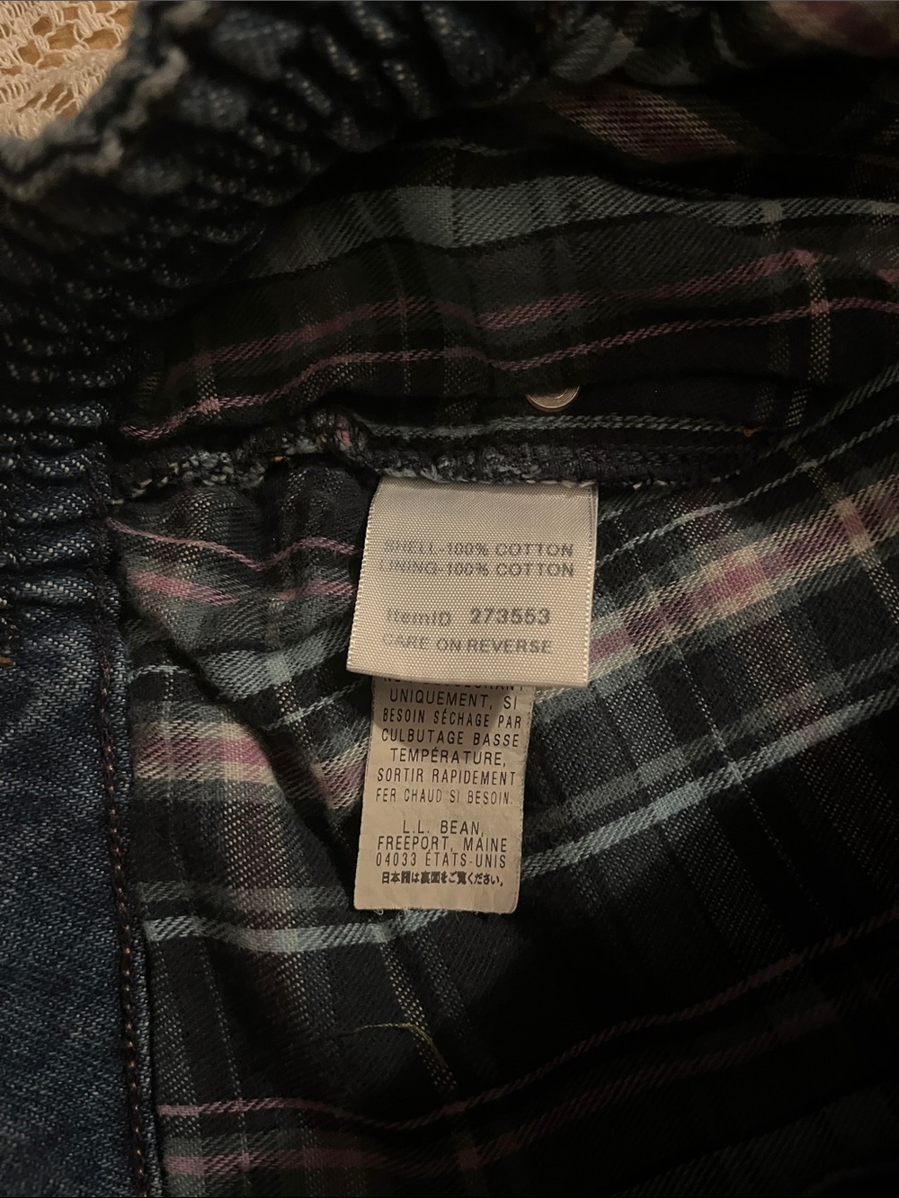 LL Bean Flannel Lined Jeans, Purple, Size 4 Tall - Picture 3 of 5